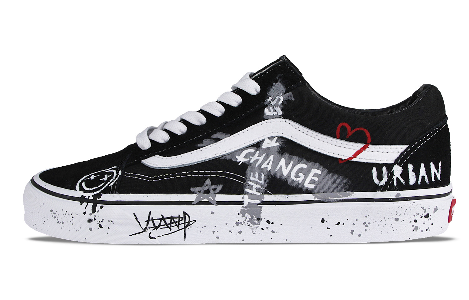 Vans Old Skool Smiley Face Graffiti S-BOX Low-Top Skateboard Shoes Unisex Black White