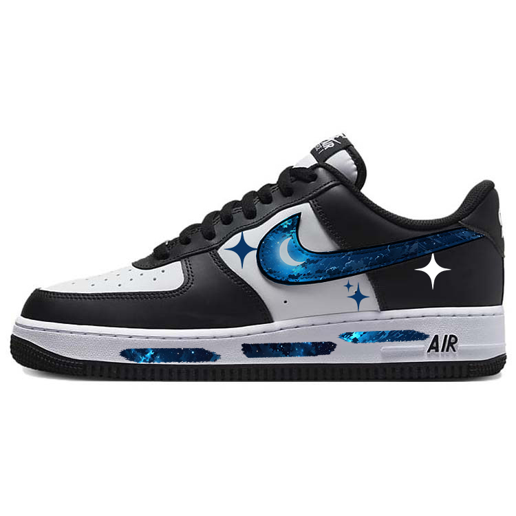Nike Air Force 1 Dark Blue Aqua Starry Sky Slip Resistant Cushioning Low Top Skateboard Shoes Men's Black