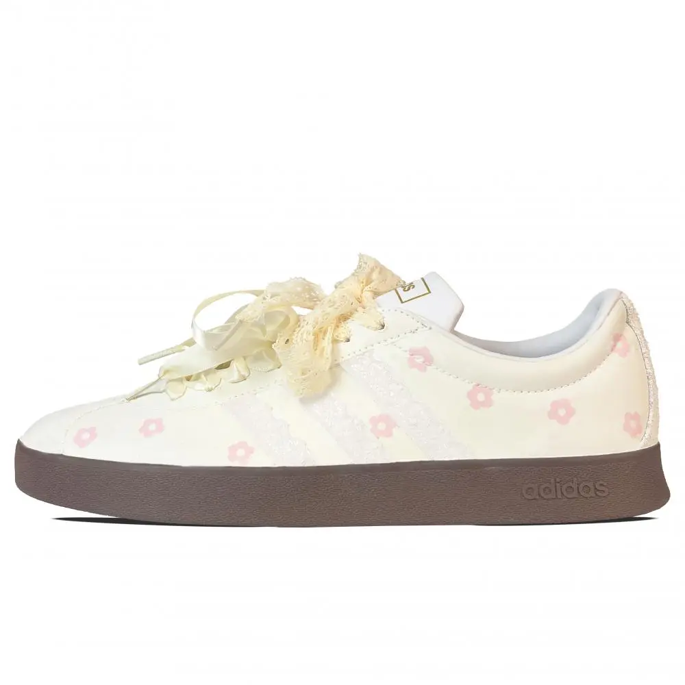 Adidas VL COURT 2.0 Abrasion Resistant Low top Skateboard Shoes Unisex Beige Pink