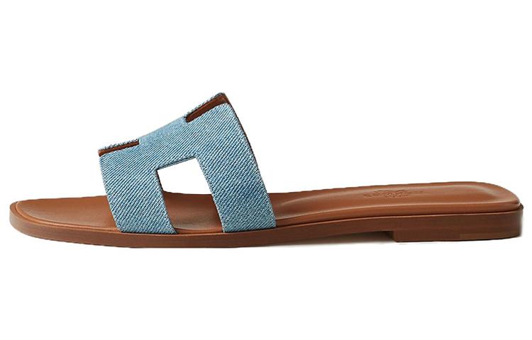 HERMES Oran Slide Slippers Women's Blue/Brown