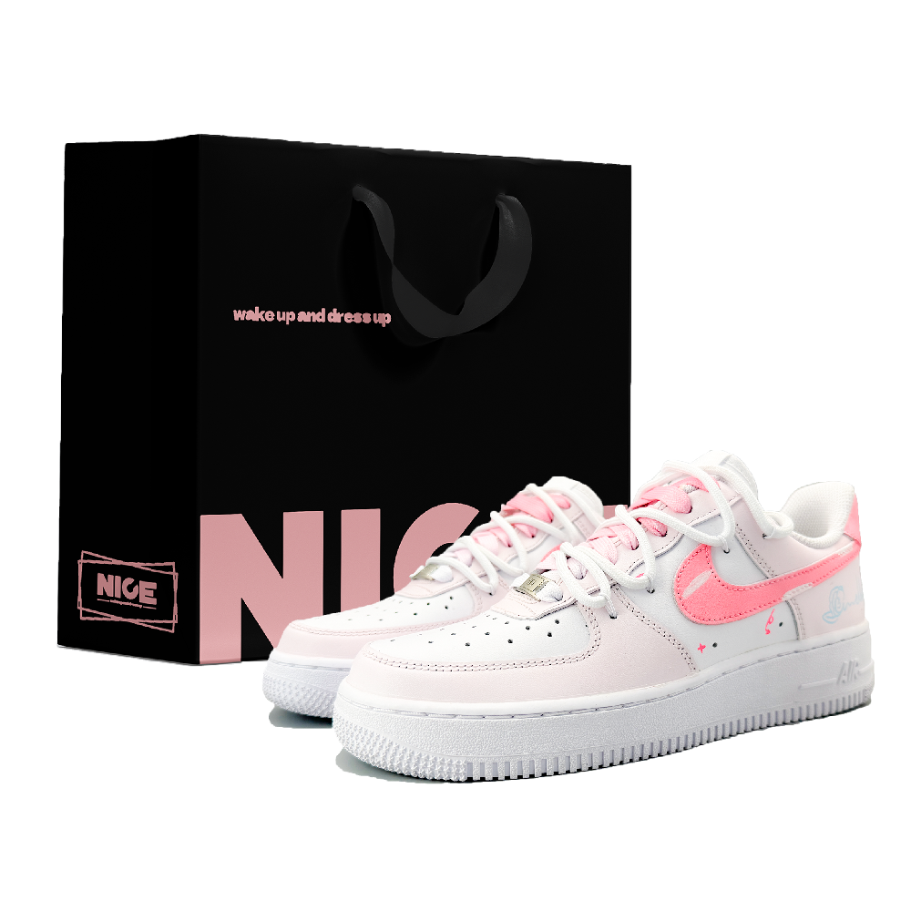 Nike Air Force 1 Abrasion Resistant Low Top Skateboard Shoes Women's White Pink