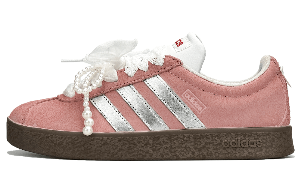 Adidas Neo VL Court 2.0 Slip Resistant Low Top Skateboard Shoes Unisex Silver Pink