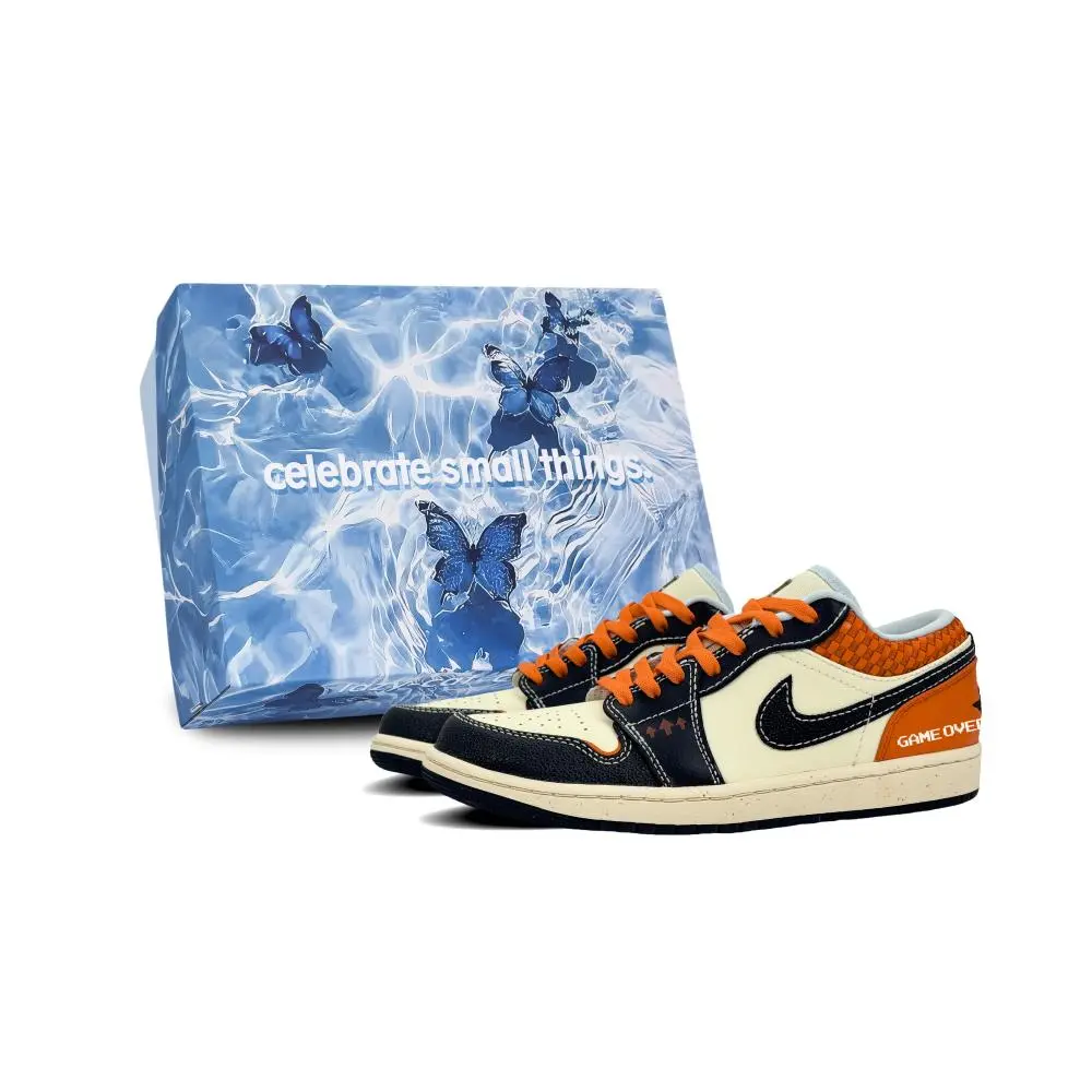 Jordan Air Jordan 1 Abrasion Resistant Low Top Vintage Basketball Shoes Men's Black Orange