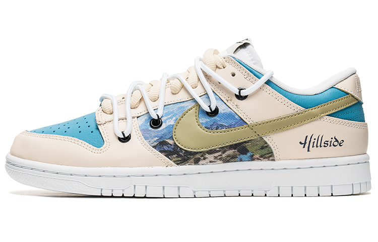 Nike Dunk Low Low-Top Skateboard Shoes Men's Beige Blue