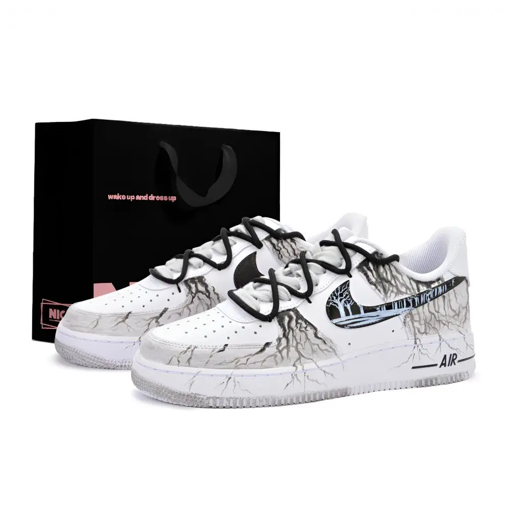 Nike Air Force 1 Cushioning, Wear Resistant Low top Skateboard Shoes Unisex Black White