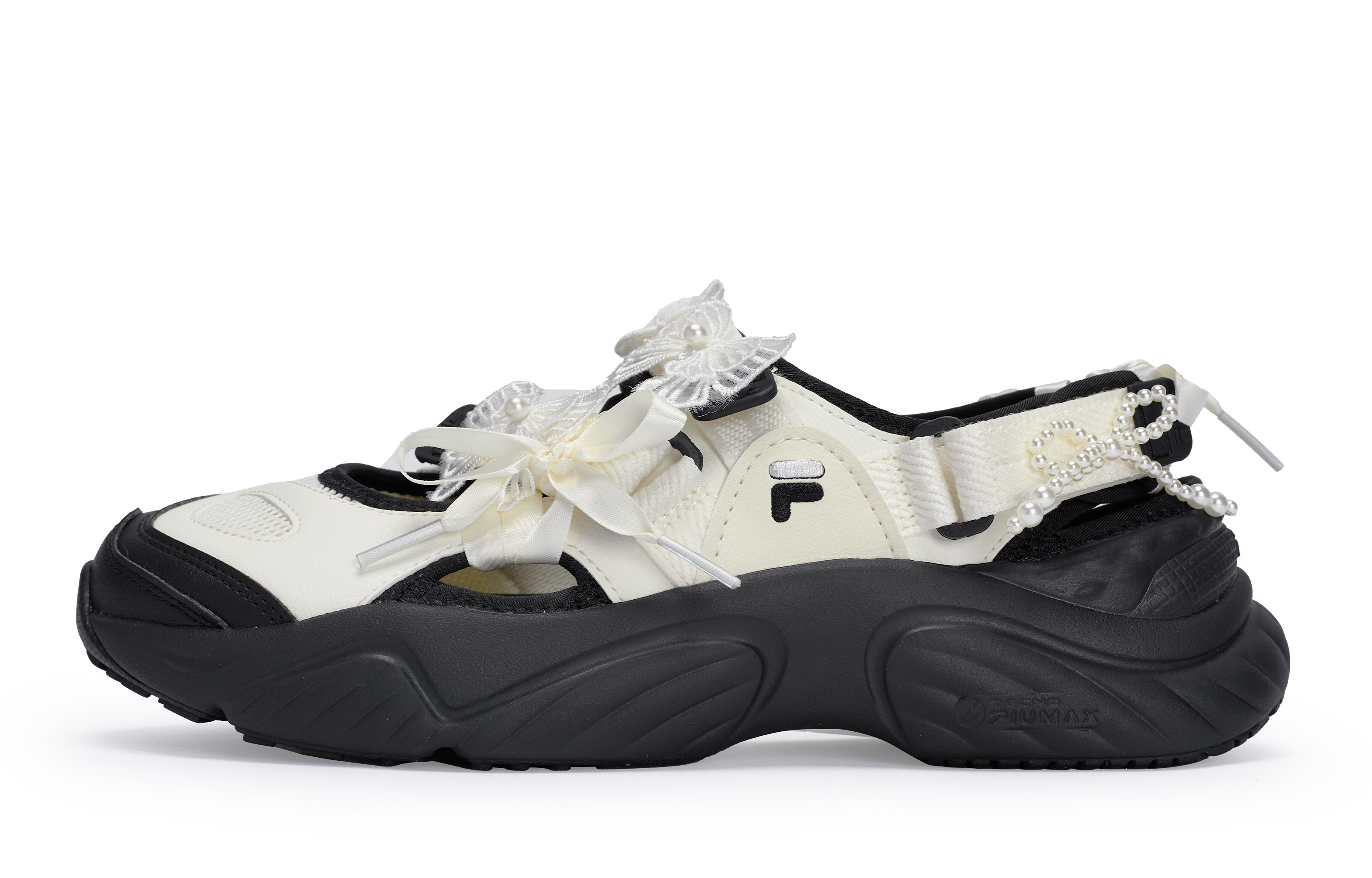 FILA FUSION Conch 811 Manufacture Floral Girlish Beach Sandals Women's White Black