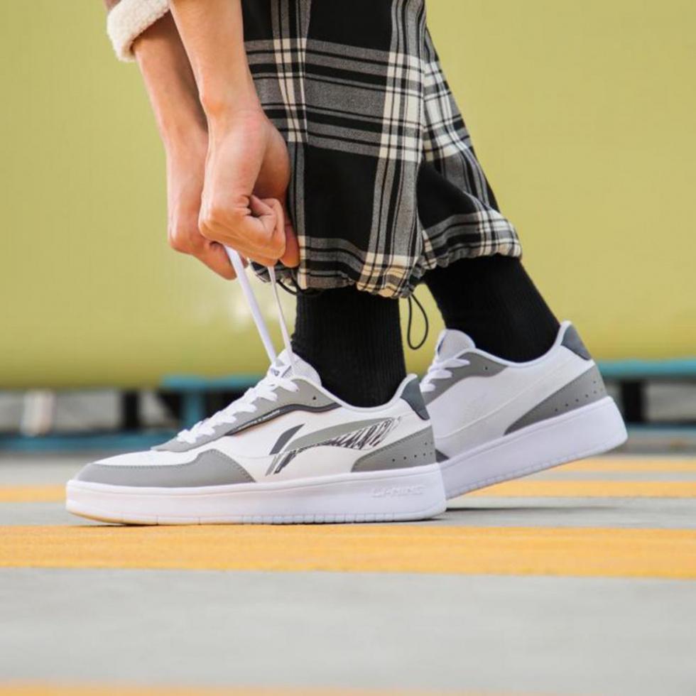 LiNing Duda Anti-Slip Wear-Resistant Breathable Height Increasing Low-Top Skateboard Shoes Men's White Gray