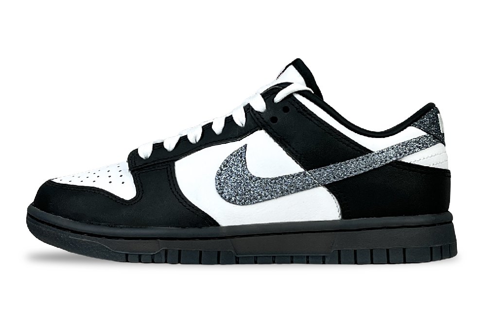 Nike Dunk Abrasion Resistant Low Top Skateboard Shoes Women's Black White Silver
