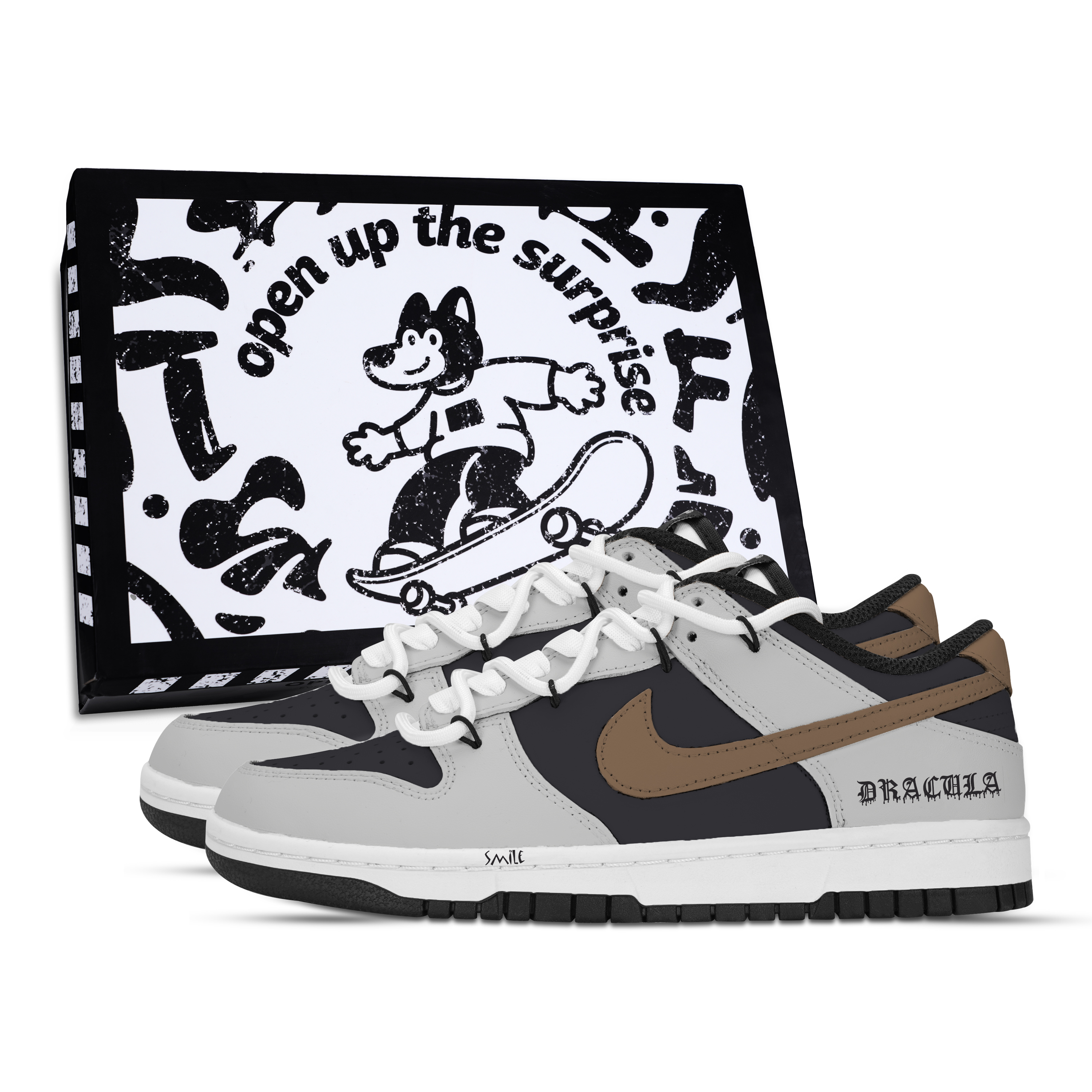 Nike Dunk Vintage Text Abrasion Resistant Low top Skateboard Shoes Unisex Black Gray Brown