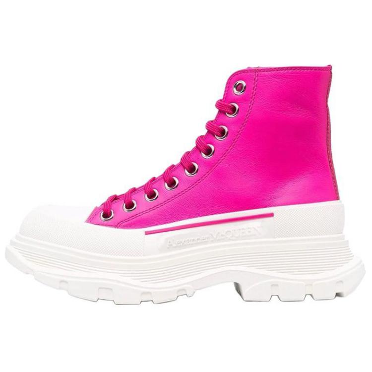 Alexander McQueen Leather Tread Slick Boot Pink White Women's