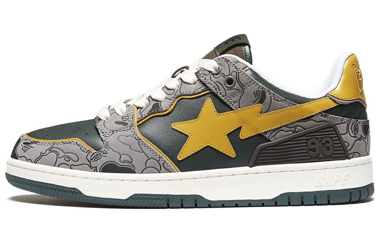 A BATHING APE SK8 Sta Low-Top Stylish Skateboarding Shoes Men's Gray Yellow
