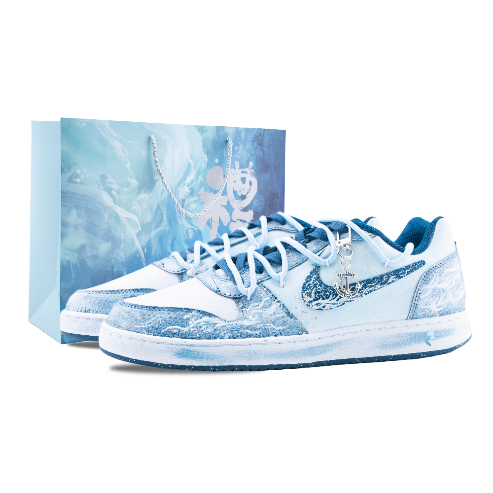 Nike EBERNON Deep Sea Secret Realm Abrasion Resistant Low Top Skateboard Shoes Men's White Blue