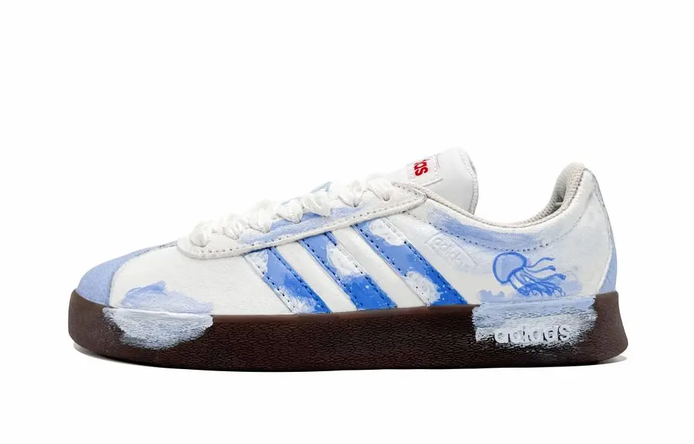 Adidas VL COURT 2.0 Lifestyle Blue Tide Mica Abrasion Resistant Low top Skateboard Shoes Women's White Blue