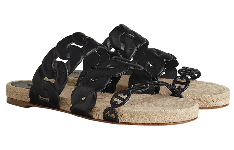 HERMES Rubber Sole Slide Slippers Women's Black