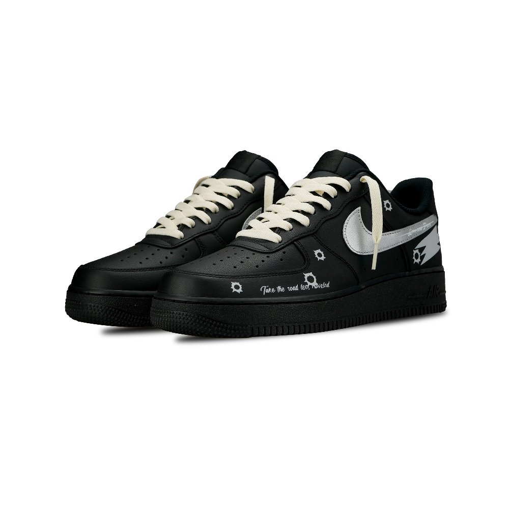 Nike Air Force 1 07 Triple Black Peace And Love Low-Top Skateboard Shoes Unisex Black Silver