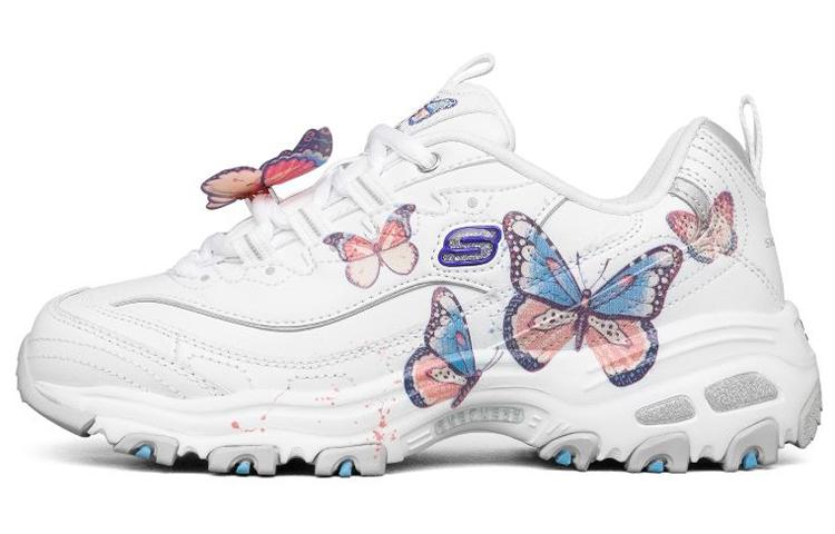 Skechers D'LITES 1.0 Cushioning Anti-Slip And Wear-Resistant Low-Top Casual Shoes Women's White Multicolor Butterfly