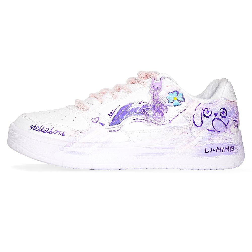 LiNing Pontoon Boats Slip Resistant Cushioning Abrasion Resistant Low Top Skateboard Shoes Unisex White Purple