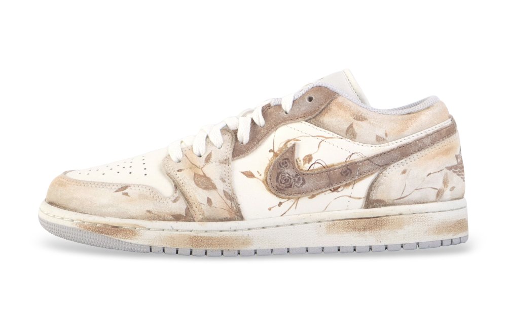 Jordan Air Jordan 1 Sand Dune Cushioning Wear Resistant Low Top Vintage Basketball Shoes Unisex Brown