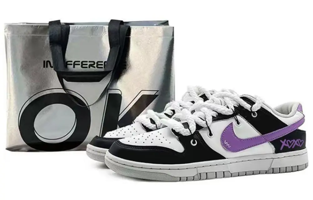 Nike Dunk EIGHT% Xoxo Cushioning, Wear Resistant Low top Skateboard Shoes Men's Black White Purple