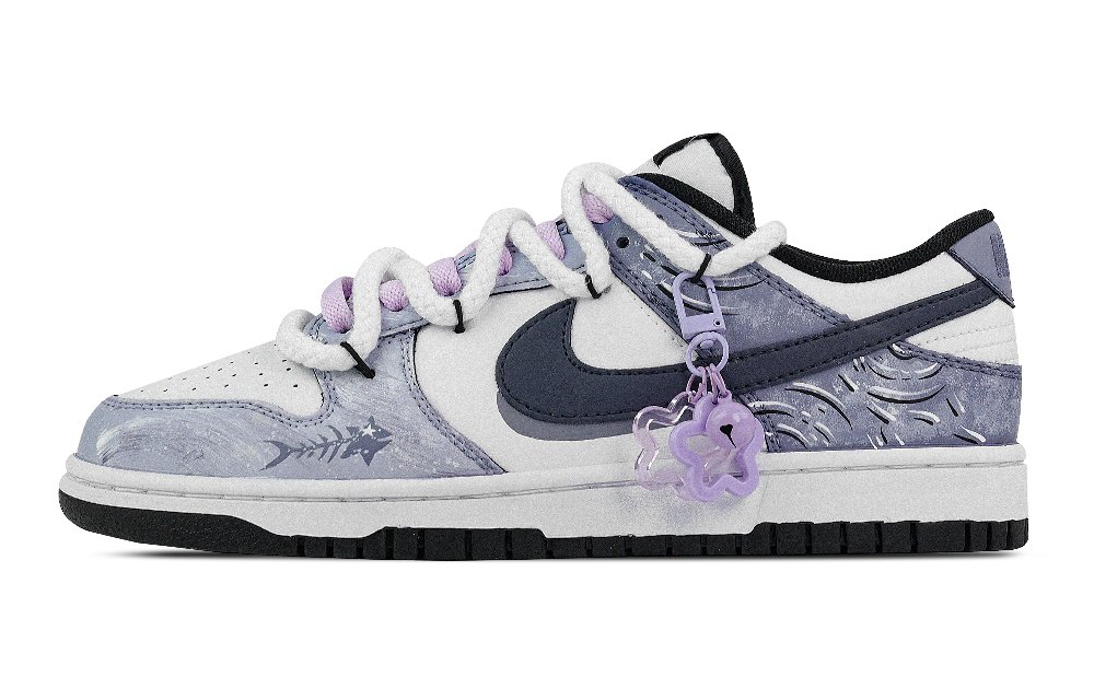 Nike Dunk Stars Herringbone Abrasion Resistant Low Top Skateboard Shoes Unisex Purple White