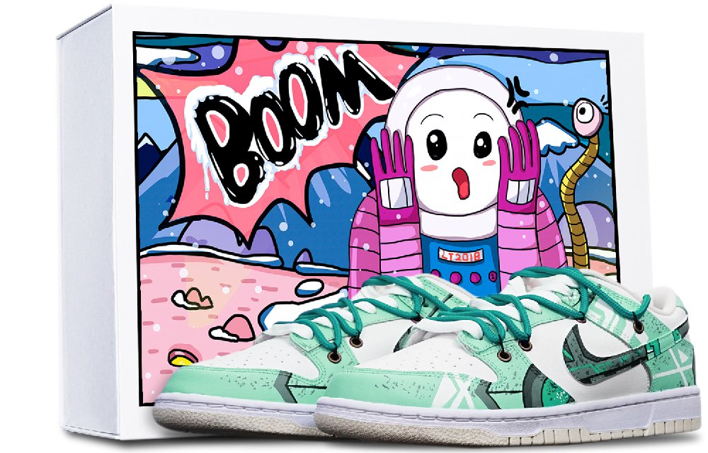Nike Dunk Low Retro Cyberpunk, Destroyed Low Top Skateboard Shoes Men's Green White