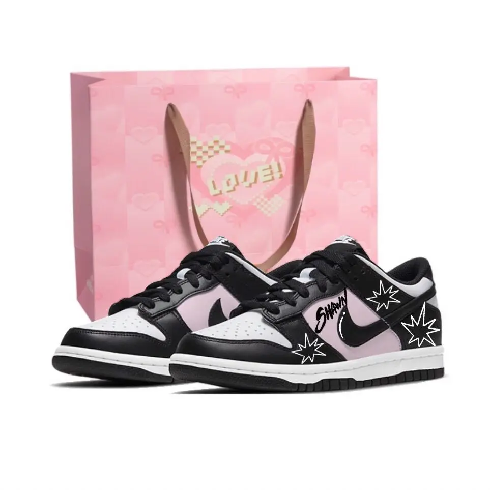 Nike Dunk SB Love Spark Shopping Bag, Classic Fashion Abrasion Resistant Low top Skateboard Shoes Unisex Black Pink