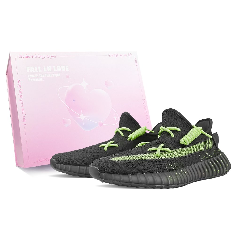 Adidas Originals Yeezy Boost 350 V2 Abrasion Resistant Low Top Casual Shoes Unisex Black Green