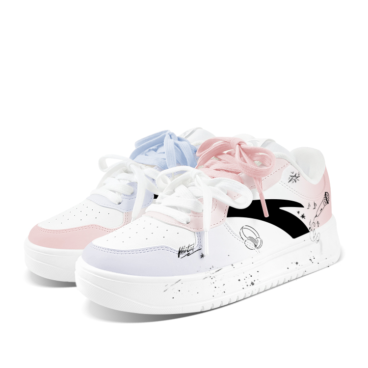 Anta Relaxed Anti Slip Wear Resistant Low Top Skateboard Shoes Unisex Blue Pink Mismatched