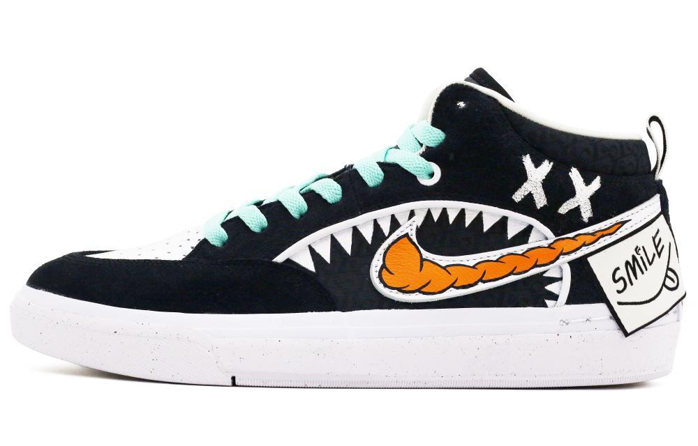 Nike SB React Leo Mid-Top Skateboard Shoes Men's Black White Cyan Orange