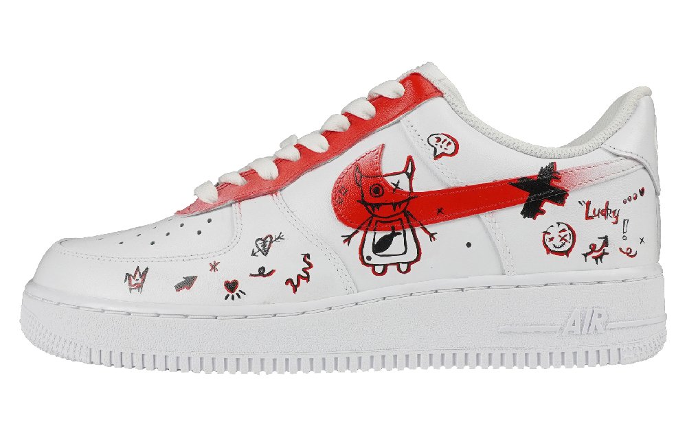 Nike Air Force 1 Air Force 1 Anti Slip Wear Resistant Low Top Skateboard Shoes Unisex White Red