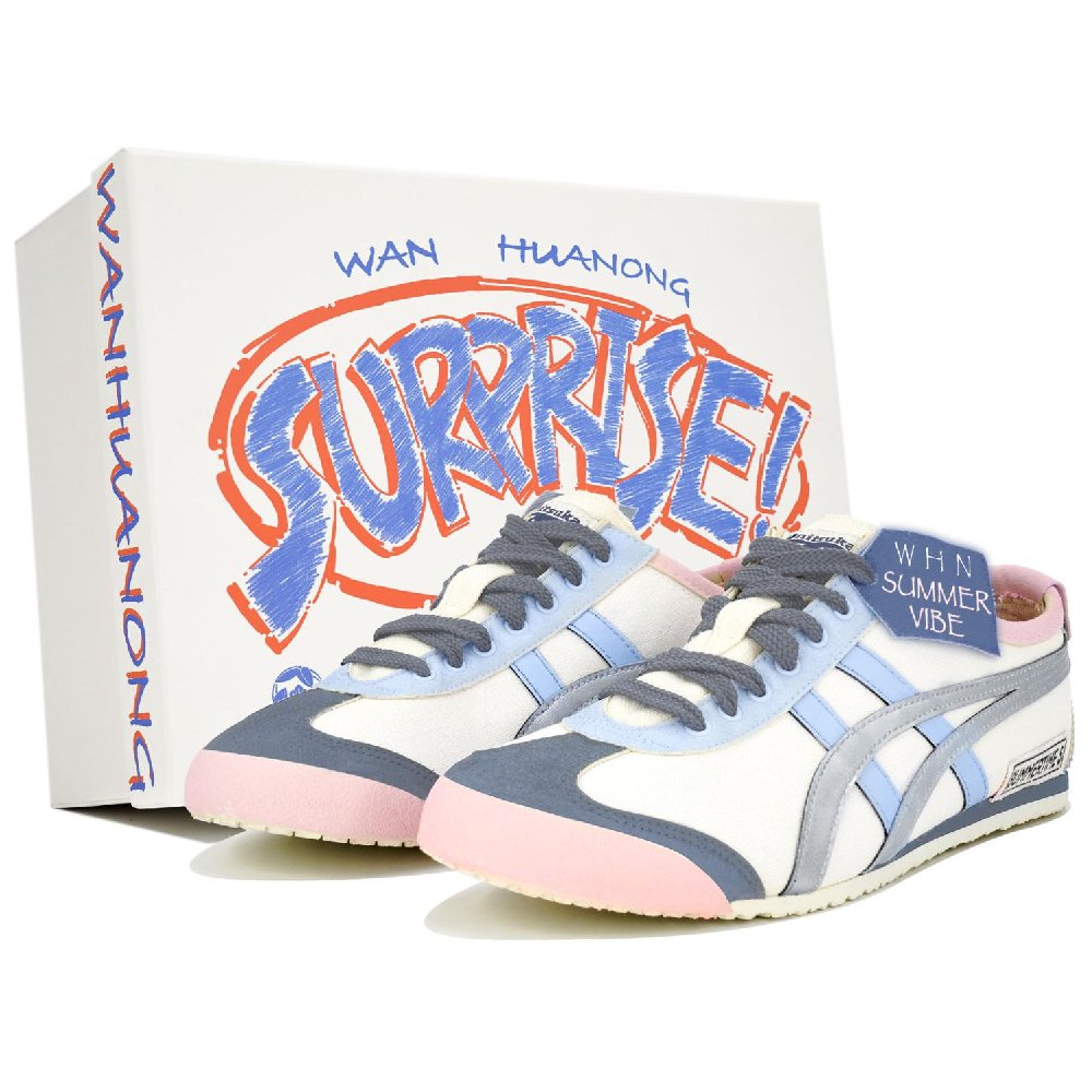 Onitsuka Tiger MEXICO 66 Slip-on Kaleidoscope Box Anti-Slip Wear-Resistant Low-Top Casual Shoes Unisex Pink Blue Silver