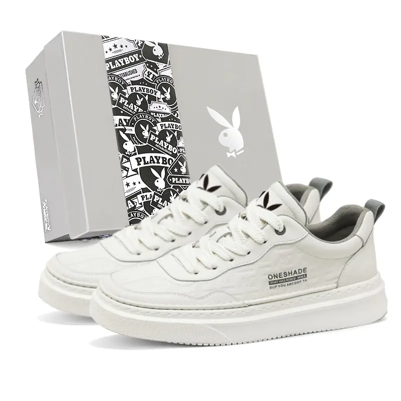 Playboy Cushioned Wear Resistant Lightweight Height Increasing Low Top Casual Shoes Men's White
