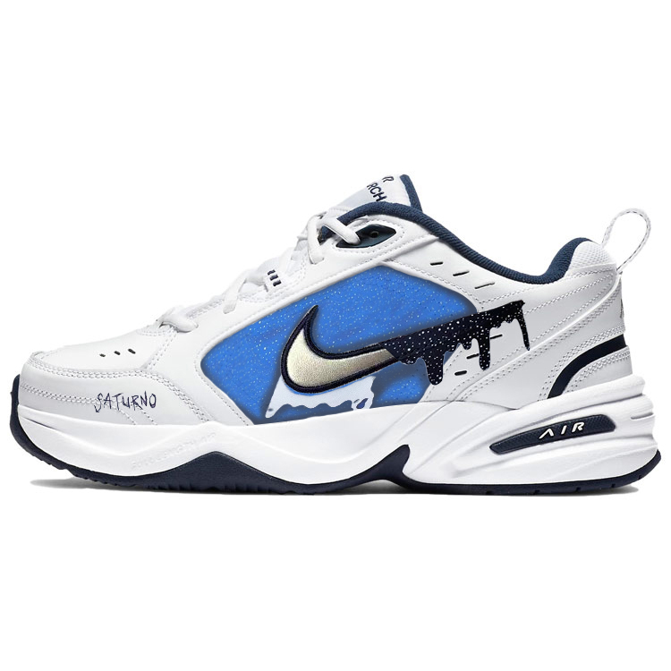 Nike Air Monarch 4 Dazzling Color Starry Galaxy Cushioned Slip-Resistant Low-Top Chunky Sneakers Unisex White Blue