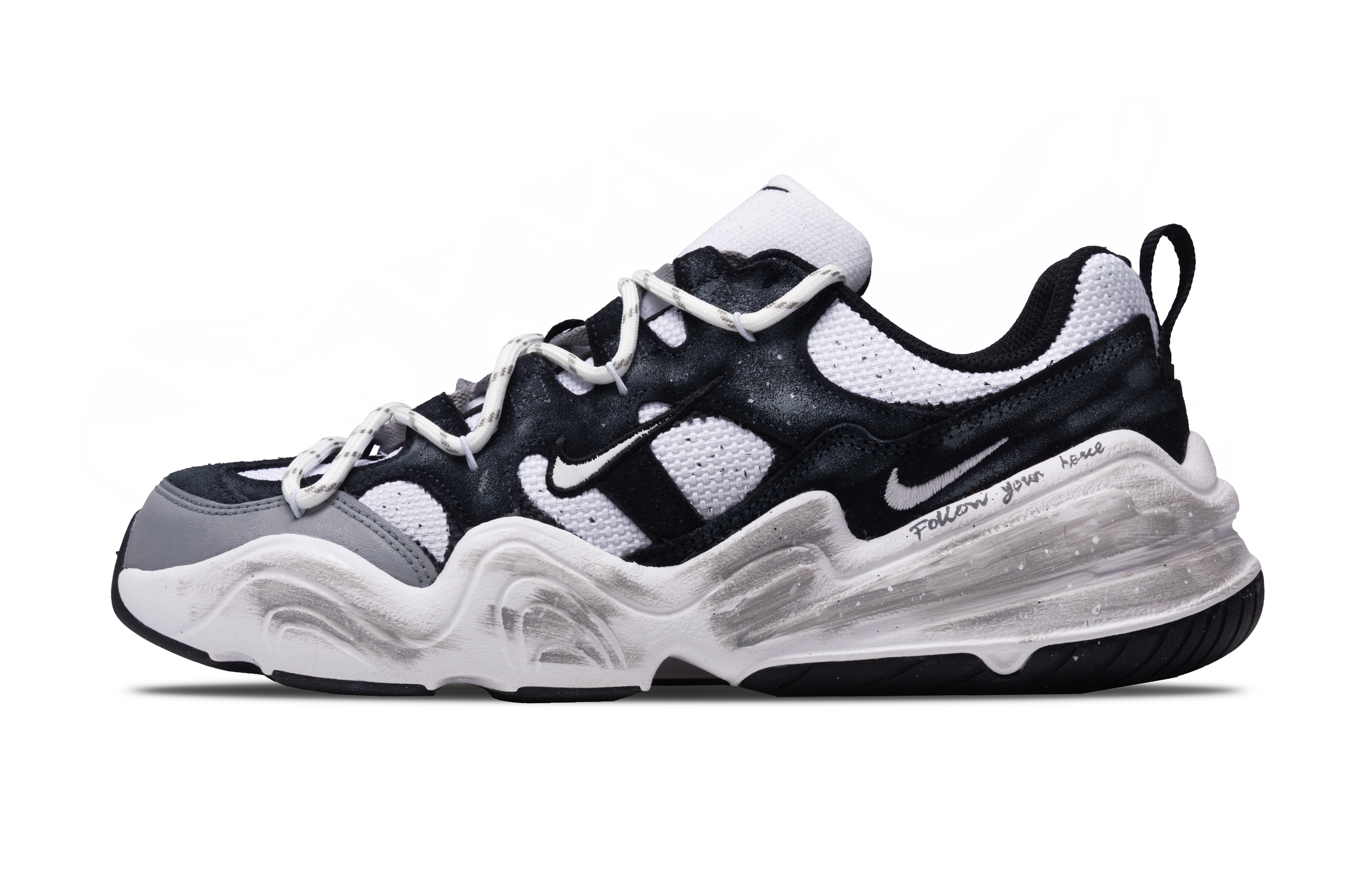 Nike Tech Hera Ink Shadow Graffiti, Cool Innovation Space Abrasion Resistant Low Top Casual Shoes Unisex Black White
