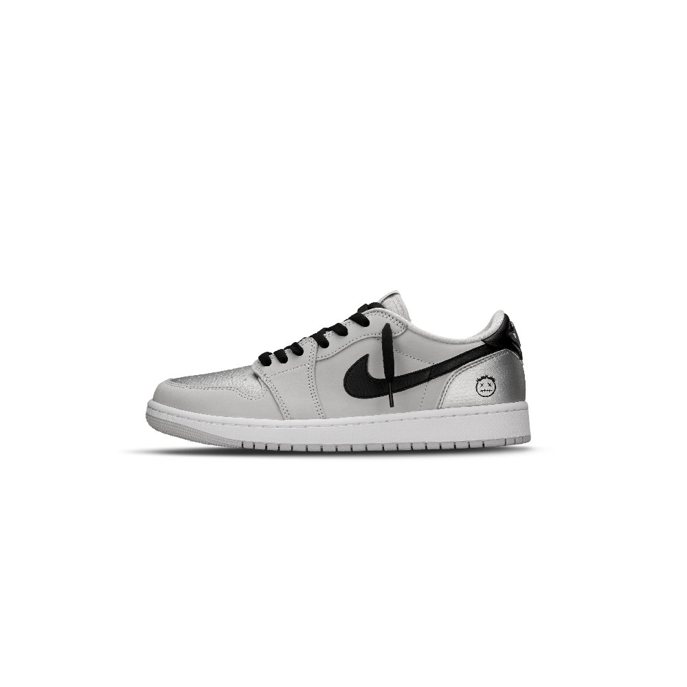 Jordan Air Jordan 1 Anti Slip Wear Resistant Low Top Vintage Basketball Shoes Unisex Silver Black Gray
