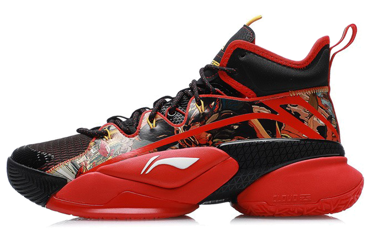 LiNing Power 7 Cushioned Slip-Resistant Rebound Wear-Resistant Mid-Top Basketball Shoes Flame Red