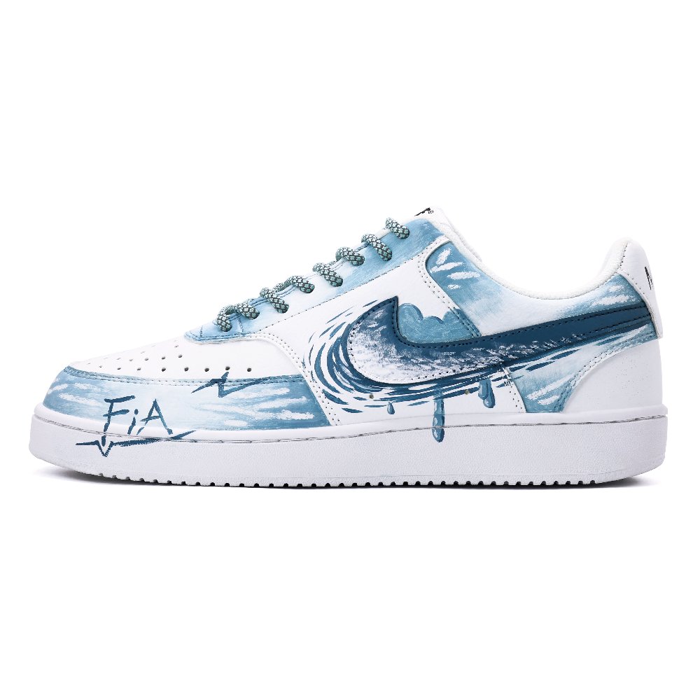 Nike Court Vision 1 Blue Enzyme Experiment Anti Slip Wear Resistant Low Top Skateboard Shoes Unisex Blue White