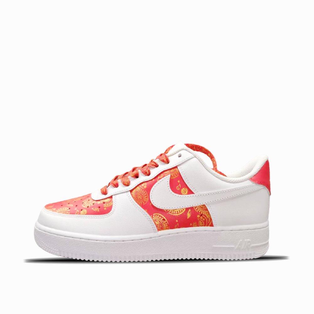 Nike Air Force 1 Gold Paisley Red Abrasion Resistant Low Top Skateboard Shoes Men's Red