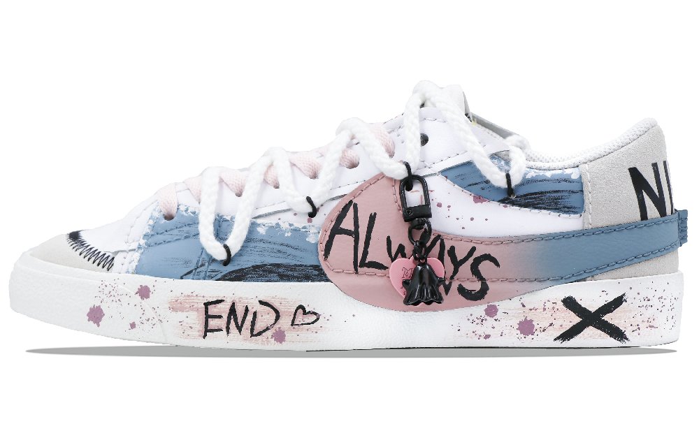 Nike Blazer Anti-Slip And Wear-Resistant Lightweight Low-Top Skateboard Shoes Men's Blue Pink White