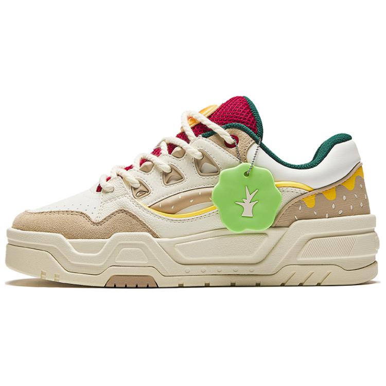 Anta Micro Sugar 2 Burger Slip-Resistant Lightweight Height Increasing Low-Top Skateboard Shoes Women's White Brown