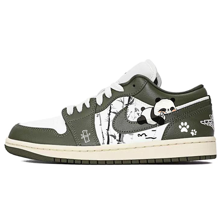 Jordan Air Jordan 1 Vintage Basketball Shoes Unisex Low Top White/Medium Olive Green