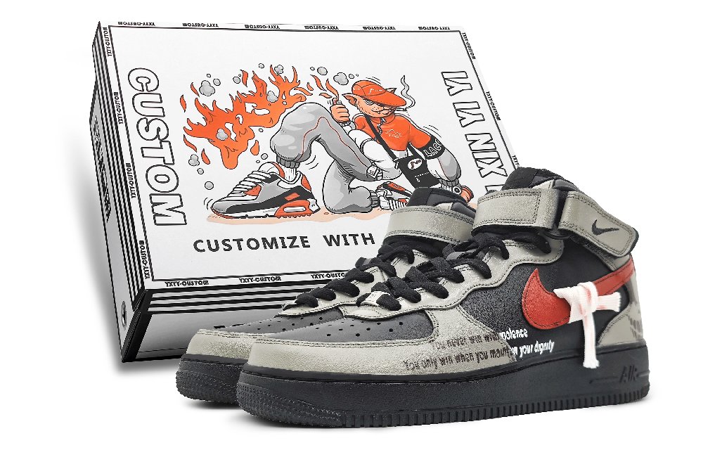 Nike Air Force 1 Coverage Warm Mid-Top Skateboard Shoes Men's Sand Green Red