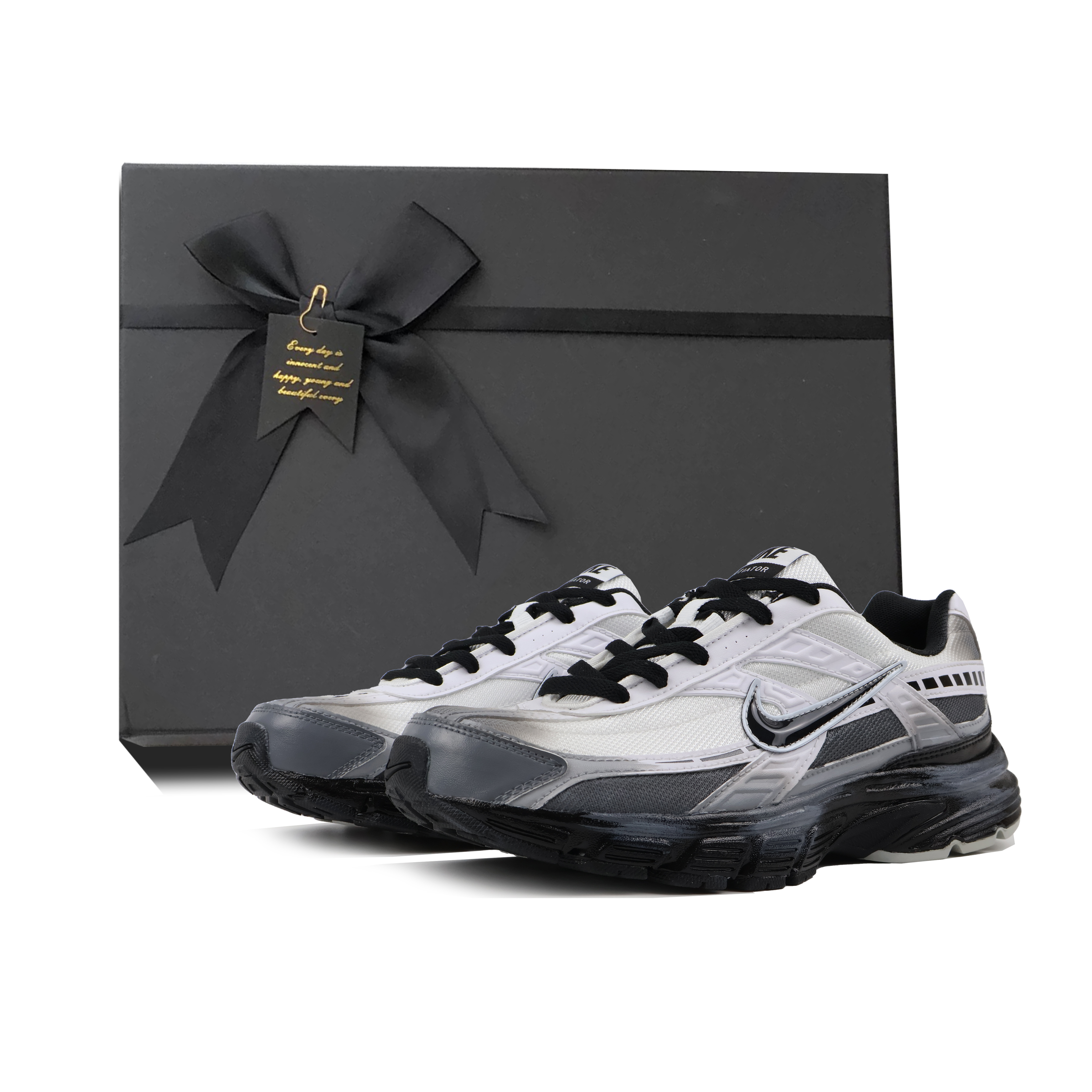 Nike Initiator Slip Resistant Low top Casual City Commute Running Shoes Unisex Black White Gray
