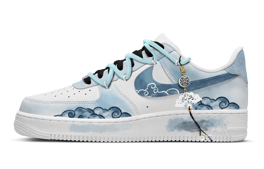 Nike Air Force 1 Brocade Abrasion-Resistant Low-Top Skateboard Shoes Unisex White Blue
