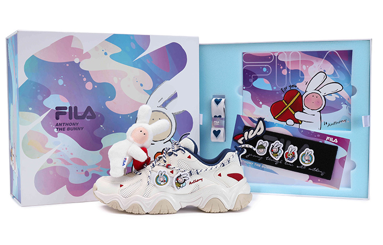 ANDONGNIBUERTU x FILA Collaboration Edition, Cat Paw Shoes Low Top Chunky Sneakers Women's Red White Gift Box Set
