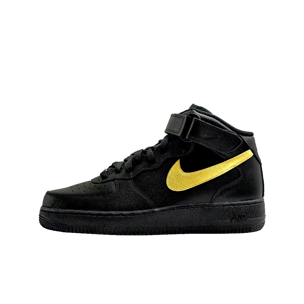 Nike Air Force 1 Breathable Wear-Resistant Slip-Resistant Mid-Top Skateboard Shoes Unisex Black Gold