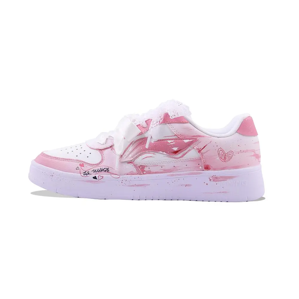 LiNing Pontoon Boats Slip Resistant Lightweight Height Increasing Low top Skateboard Shoes Women's Pink