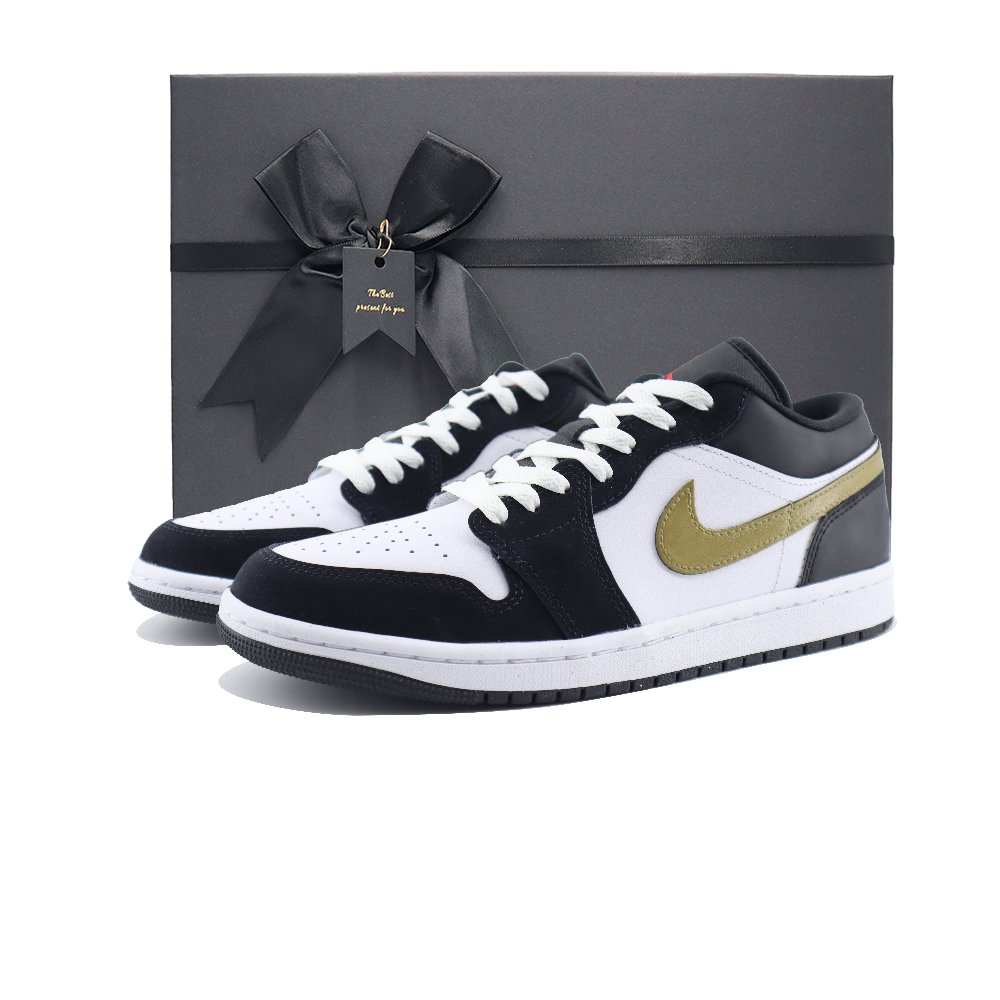Jordan Air Jordan 1 Anti Slip Wear Resistant Low Top Vintage Basketball Shoes Unisex Black White Brown