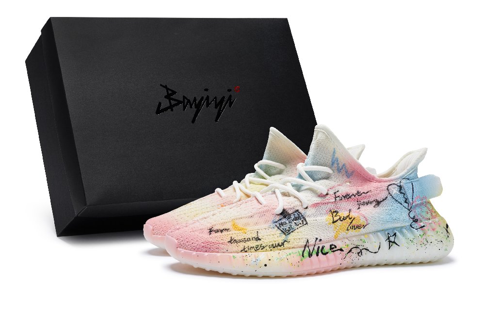 Adidas Originals Yeezy Boost 350 V2 Casual Shoes Unisex Low-Top Pink/Yellow/Blue