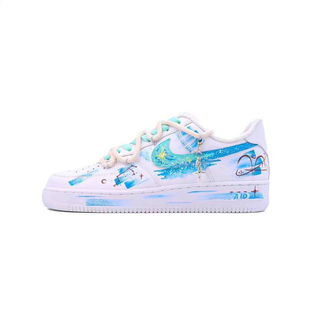 Nike Air Force 1 Singularity, 12 Constellations, Aries Abrasion Resistant Low top Skateboard Shoes Unisex White Blue